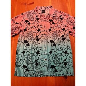 Kirby Nintendo HAL Laboratory Button Up Shirt Men's S Pink Blue Ombré All Print